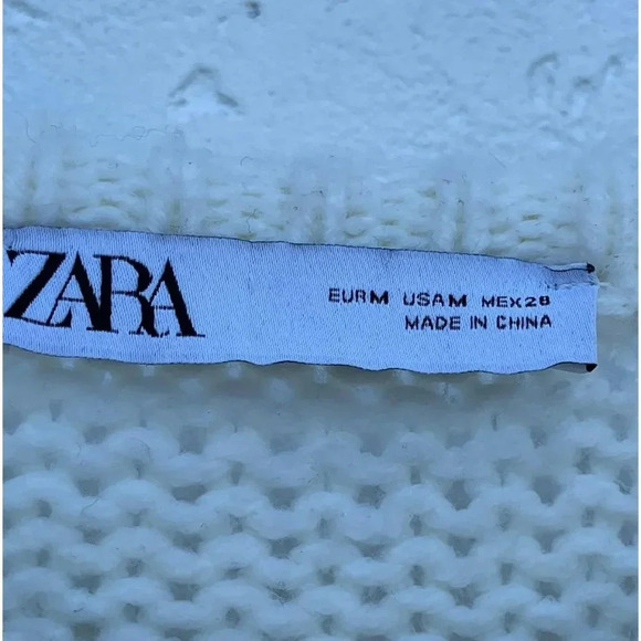 Zara Womens Embroidered Applique Floral Balloon Sleeve Sweater White Sz Medium - Picture 5 of 10